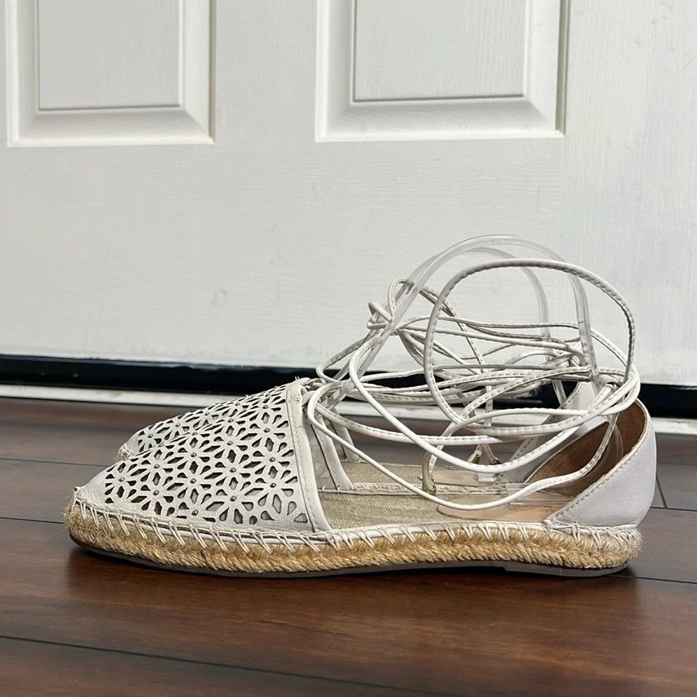 Jasper & Jeera Rosecut‎ Leather Espadrilles Women's 8 White Boho